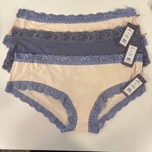 (3 Pairs) NEW fleur't Iconic Boyshort Soft Lace Trim Panty 600 Grey / Ivory Blue
